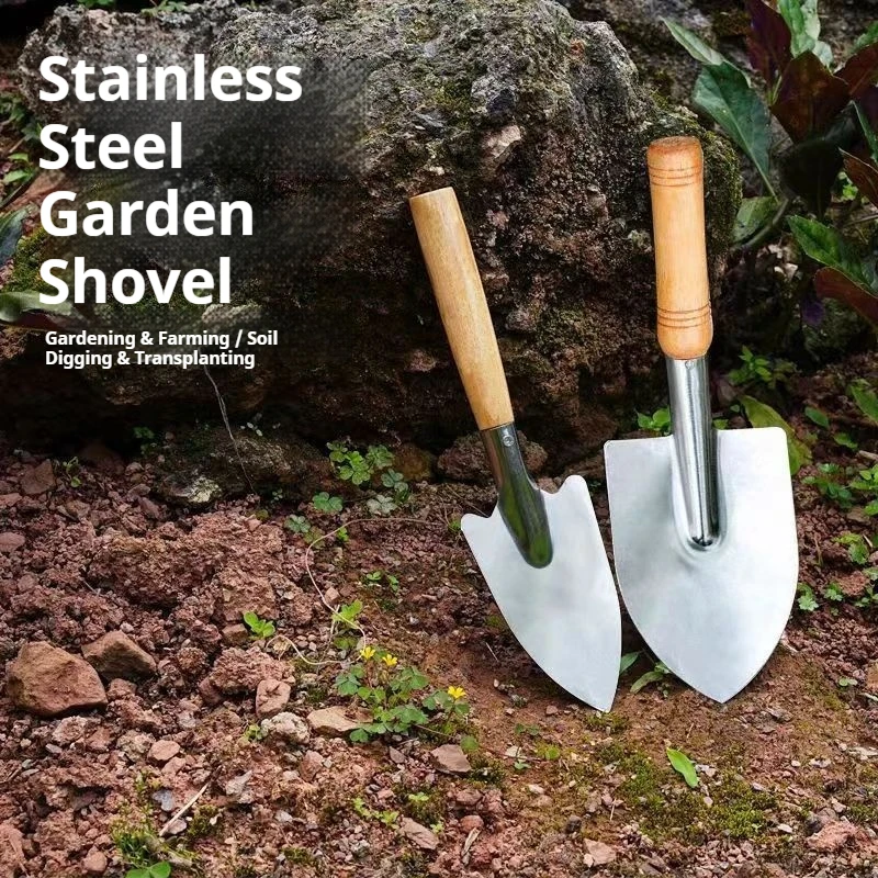 الفولاذ المقاوم للصدأ البستنة مجرفة زهرة زراعة أداة حديقة صغيرة أداة اليد إزالة الأعشاب الضارة التربة حفر المجرف لاستخدام المزرعة والحديقة