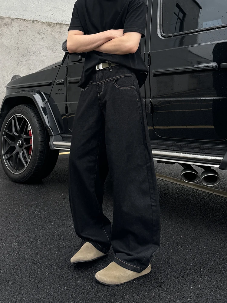 

Cleanfit Vintage Black Denim Wide Leg Men's Jeans Loose Fit Casual Straight Cut Trousers Youth Fashion Resistant to Deformation