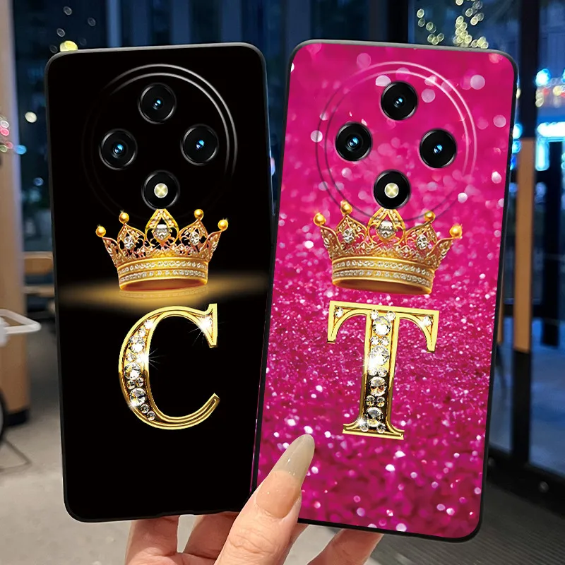 Shockproof Phone Case For Umidigi G100/G100A Soft Silicone Black Casing Crown Lucky Letter Pink Shiny A To Z Candy Couple Shell