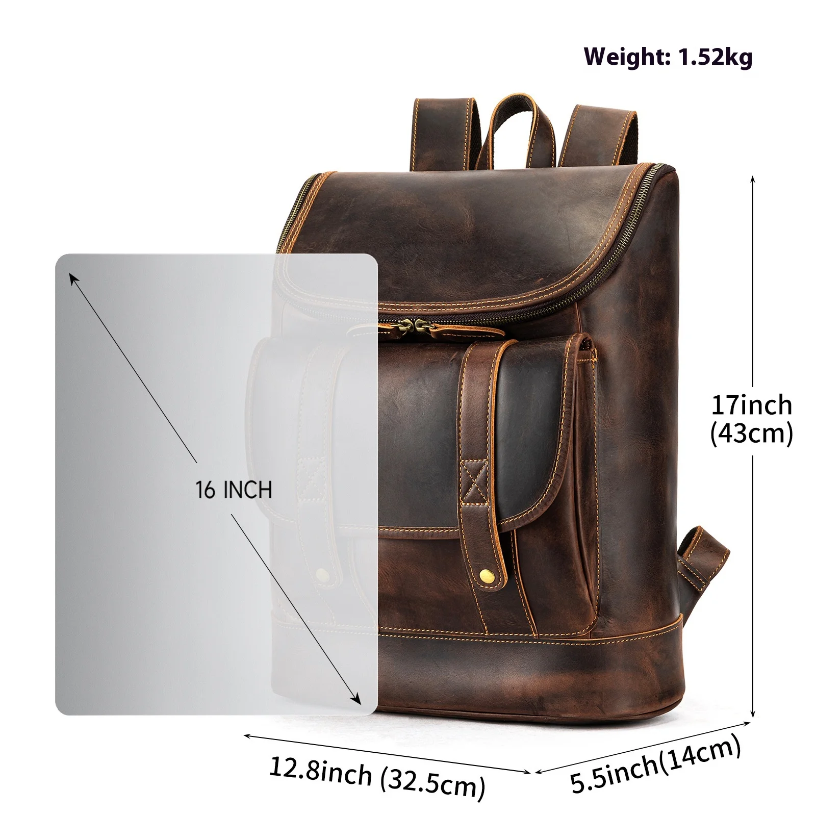 Vintage Crazy Horse Leather Men's Backpack Large Capacity Business Laptop Bag Male