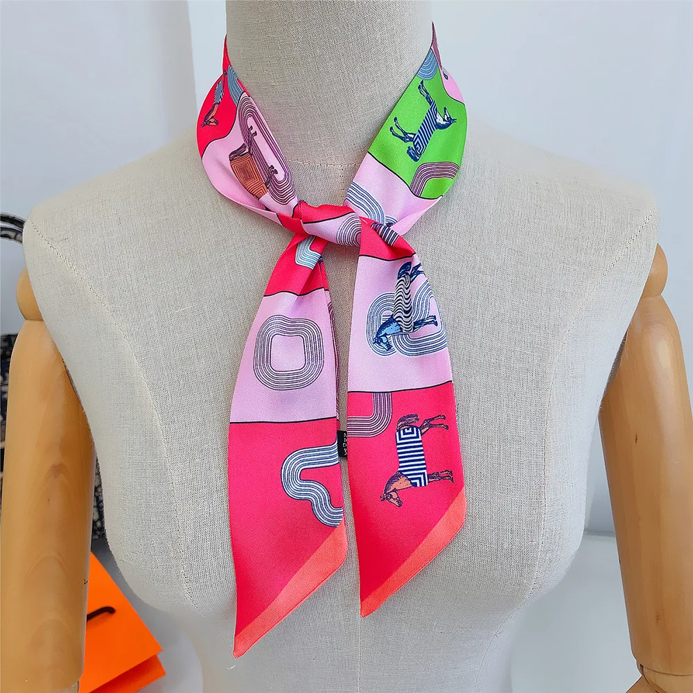 Silk Neck Scarfs Skinny Women Fashion Print Lady Hand Bag Scarf Hair Band Ribbon Decoration Head Wristband Tie 2022 Fashion