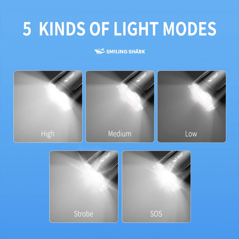 1pc Smiling Shark SD-7005 LED Flashlight, Super Bright Handheld Flashlight, Long-lasting Flash Light Rechargeable for Outdoors