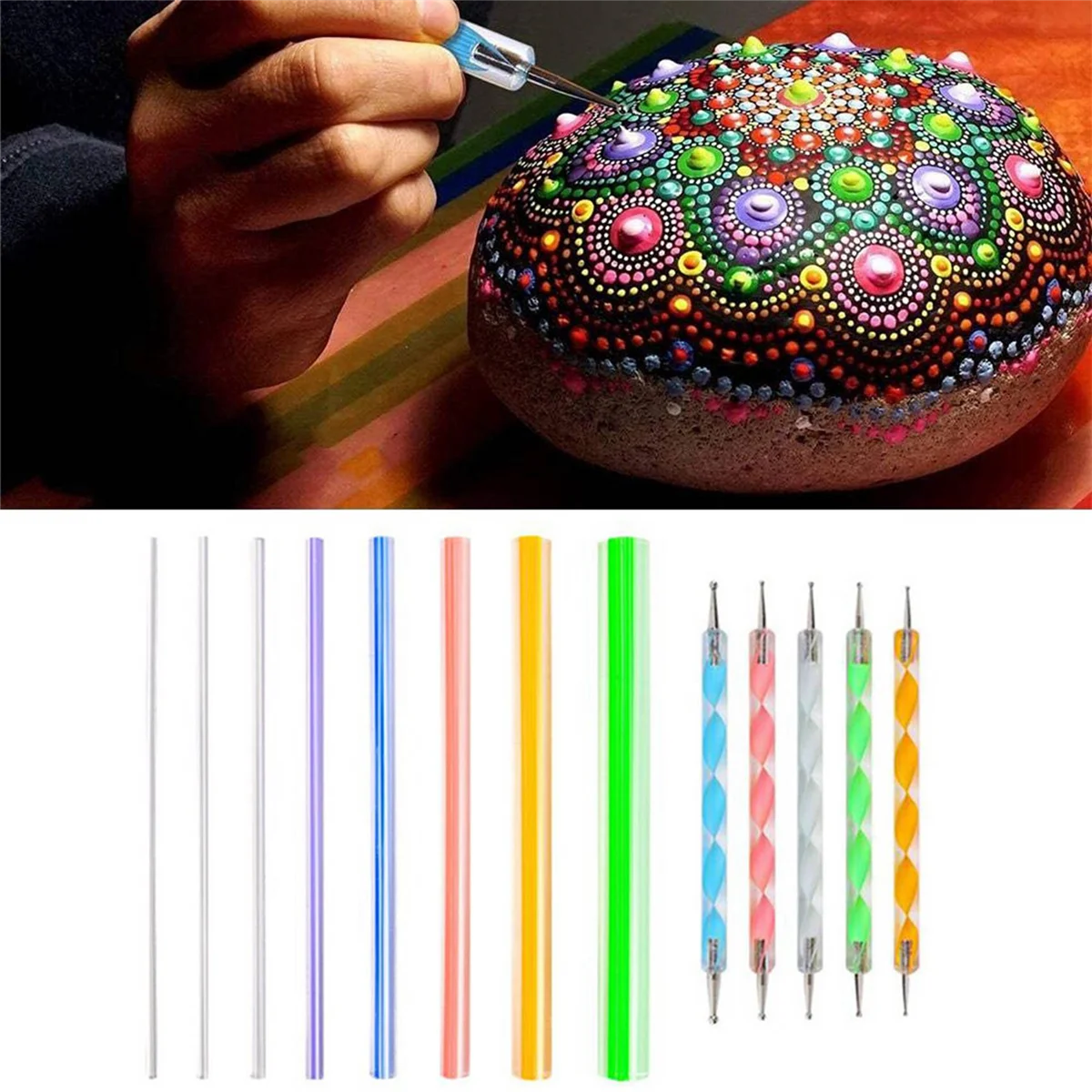 YWDZ-8X Mandala Dotting Tools Set For Painting Rocks,Painting Rocks Dot Kit,Acrylic Stick,Point Drill Tool,Stencil DIY Wall view 5