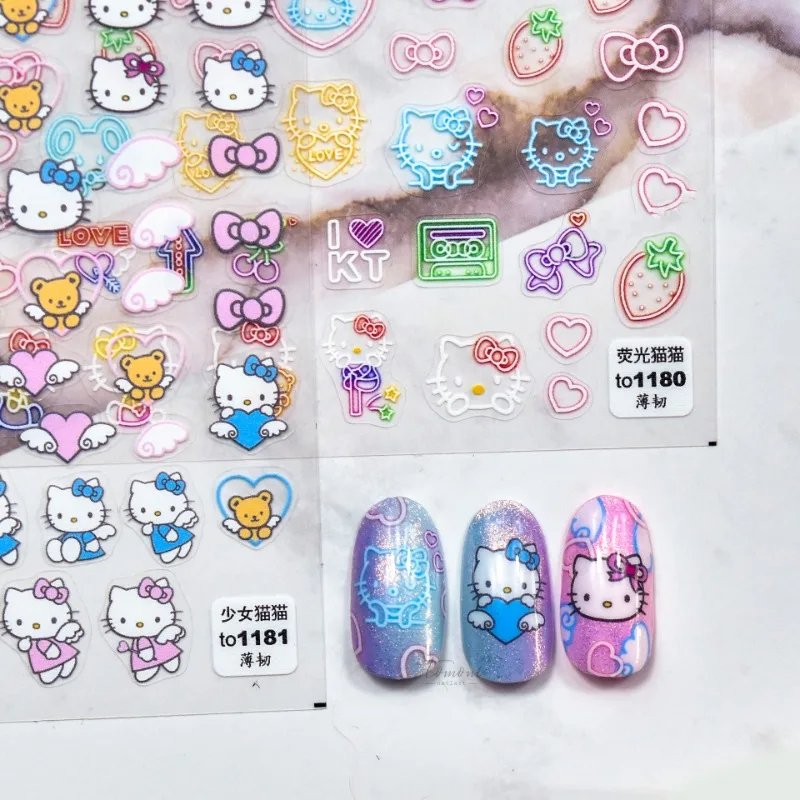 New Adhesive Cute Hello Kitty Nail Stickers 5d Fluorescent Nail Stickers Hello Kitty Melody Decorative Toys