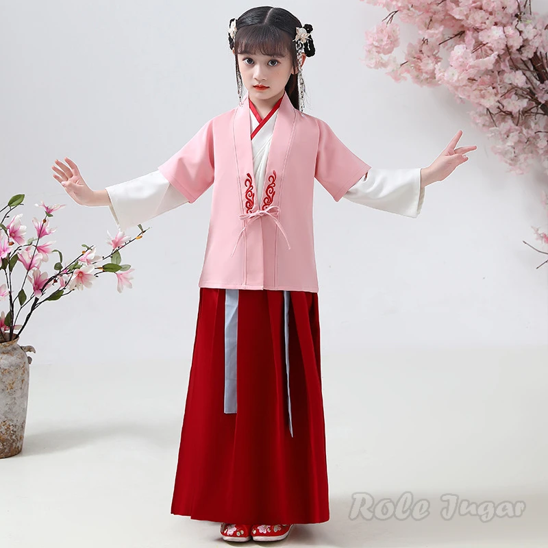 Hanfu Boys Girl Traditional Chinese Dress School Clothes Style Summer Ancient Performance Costume Students Hanfu Kids Tang Suit