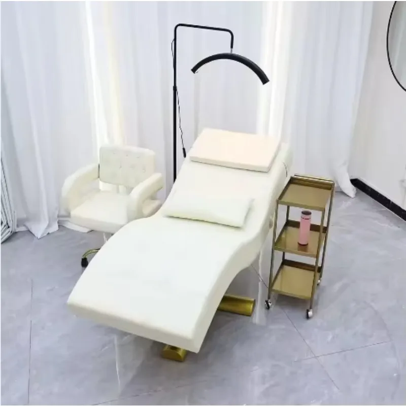 Modern Luxury High Quality Beauty Salon Furniture Pink Leather Facial Spa Bed Stainless Steel Base Lash Bed Curved Beauty Bed