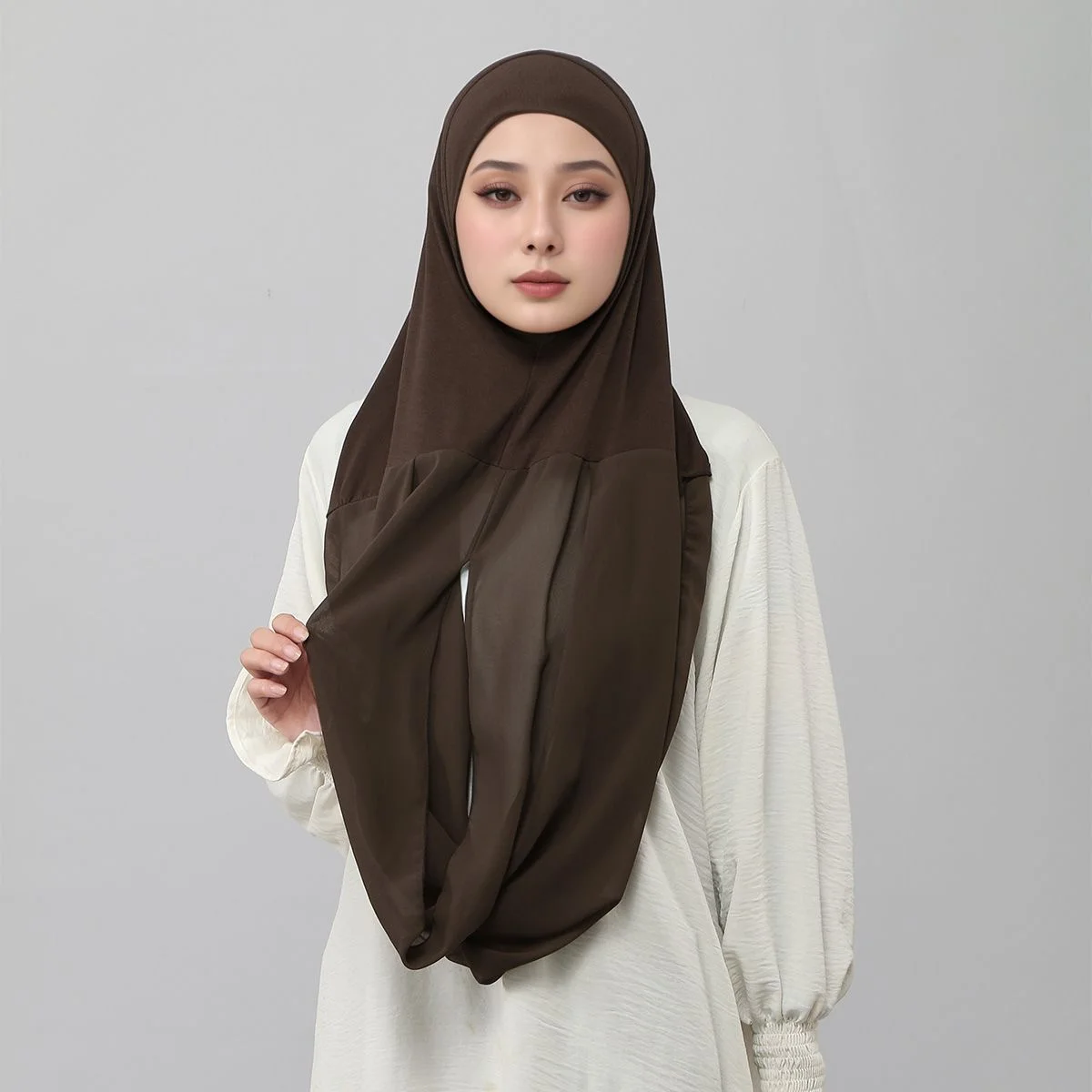 

New Muslim Women Hijab Cap double Layer Chiffon Plus Jersey Hijab Under Cap Ramadan Instant Hijab Inner Cap Elastic Turban Banda