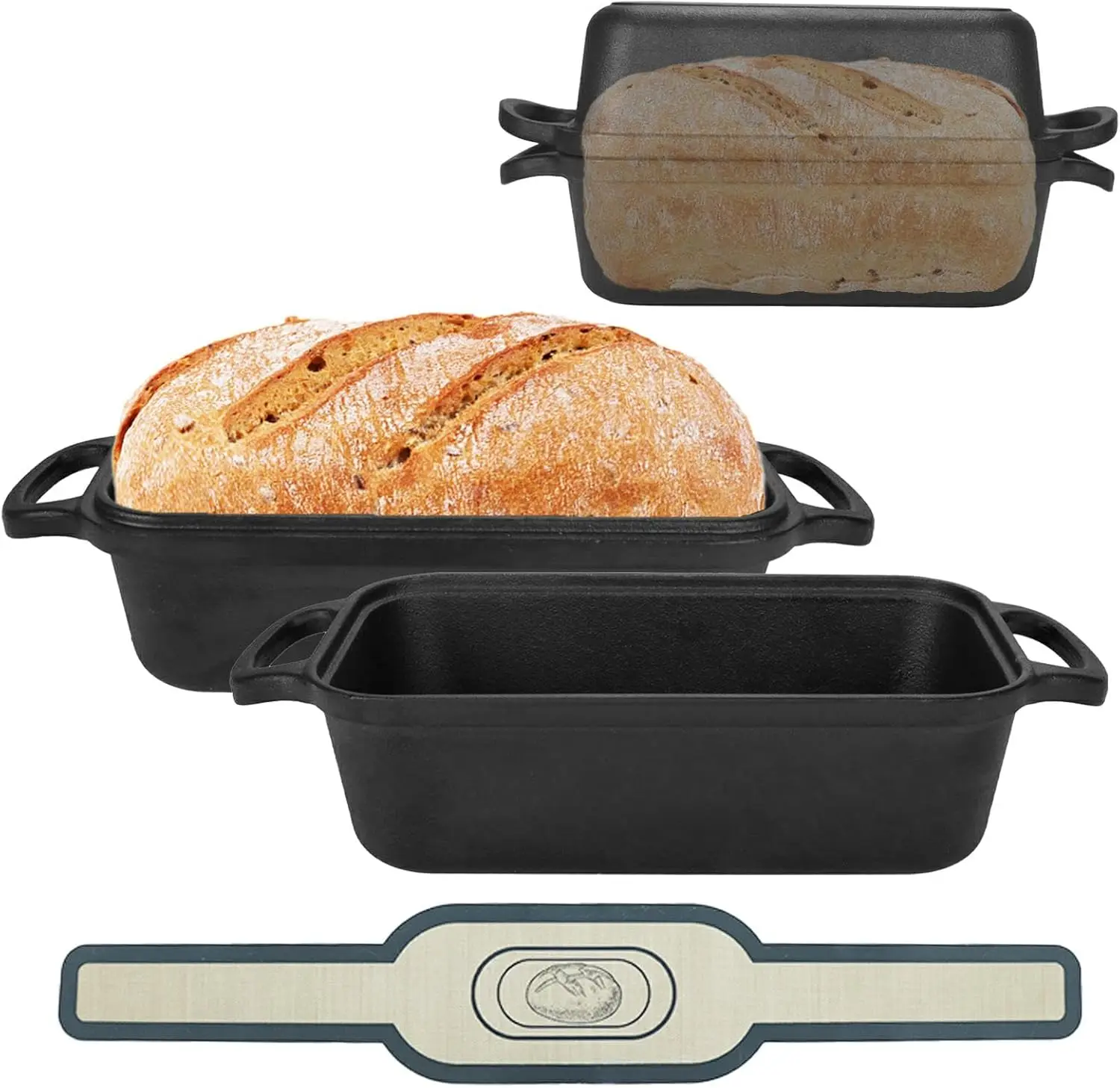 

9x5-inch cast iron bread pan with lid homemade bread pan, /sourdough baking pan/comes with 2 bread mats for even heat distributi