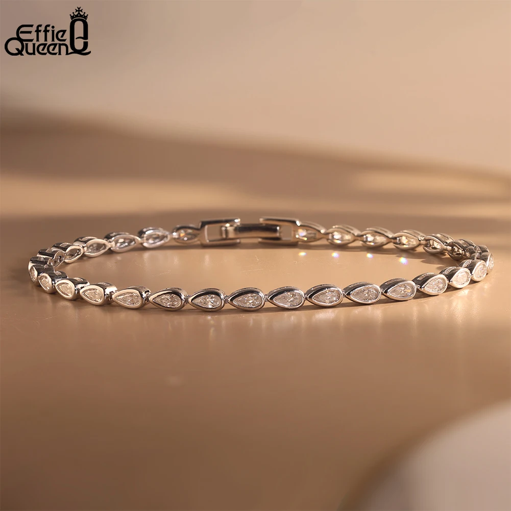 

EFFIE QUEEN Pear Cut All Moissanite Diamond Tennis Bracelet 925 Sterling Silver Exquisite Full Tennis Jewelry with GRA SMOB07