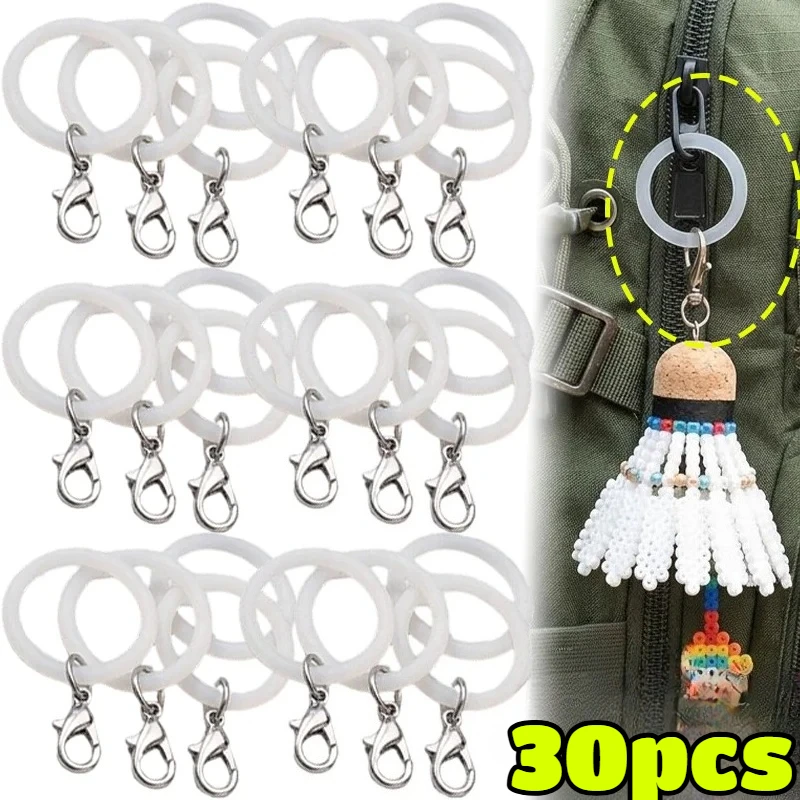 Silicone O Ring Keychain Connector 10PCS Transparent Elastic O Ring Loop with Lobster Clasp for Backpack Zipper Pull Bag Pendant