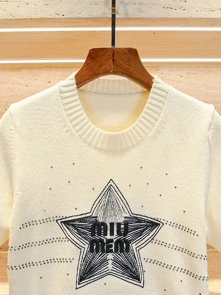 

High-End Autumn College Sle ort Knitted Sweater Five-Pointed Star Women's Faion European Goods South Oil Knitwear Top
