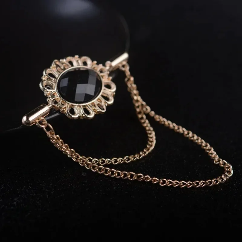 i-Remiel New Vintage Tassel Crystal Oval Collar Brooch With Chain Pin Buckle for Women Men Lapel Suit Shirt Clothing Accessories