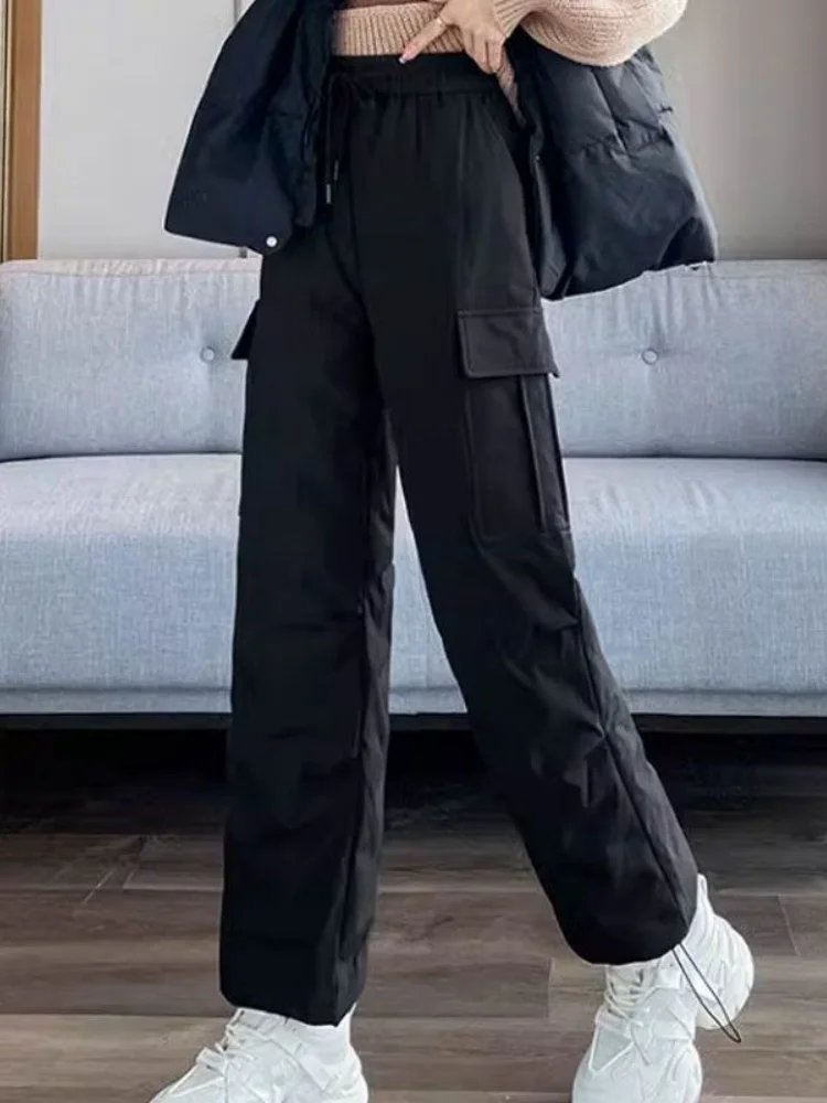 Vêtements de travail pour femmes, pantalons en duvet, couleur militaire, vêtements d'extérieur, résistants au froid, taille haute, jambe droite, adaptés aux déplacements