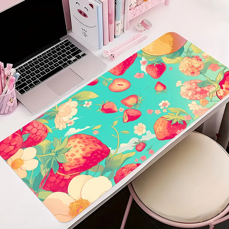 Kawaii Strawberry Pattern Soft Gaming Mouse Pad Large Keyboard Pad Topographic Mouse Pad for Keyboard with Anti-Slip TableMat