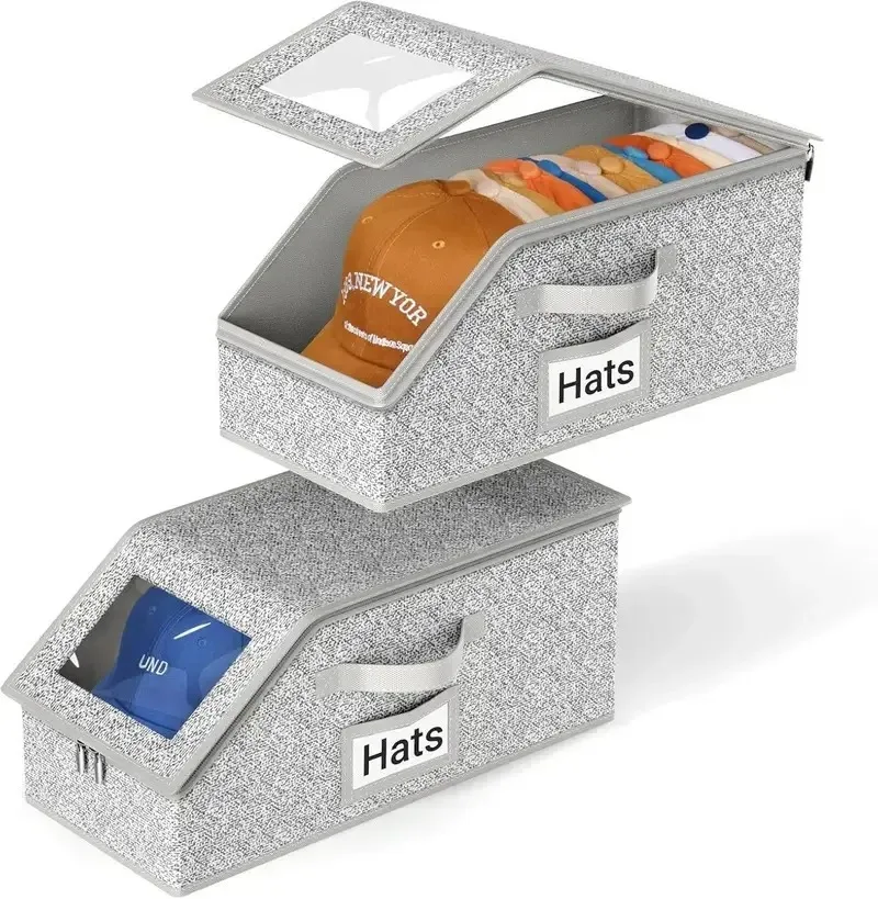 

Large Stackable Hat Storage Box Holds Up to 24 Baseball Caps Durable Sturdy Wardrobe Organizer Perfect for Mens Hat Collection