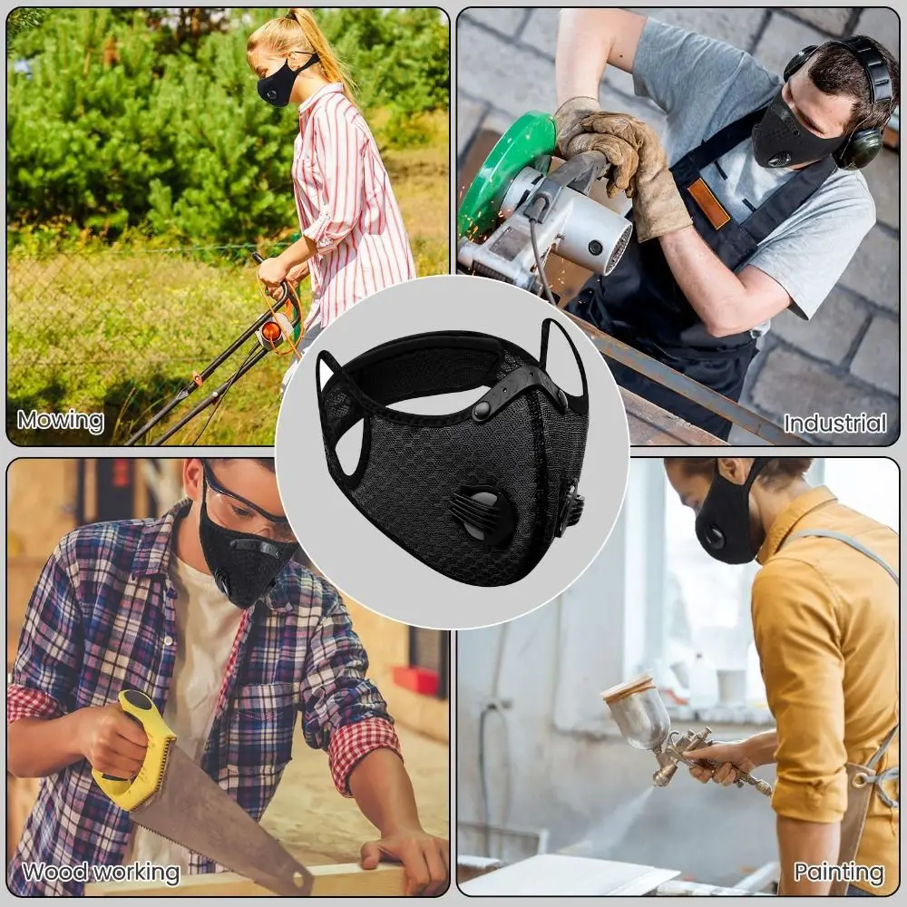 Breathable Ergonomic Dust Mask Adjustable Anti-Dust Respirator Mask Reusable Nose Clamp Activated Carbon Filters Woodworking view 3