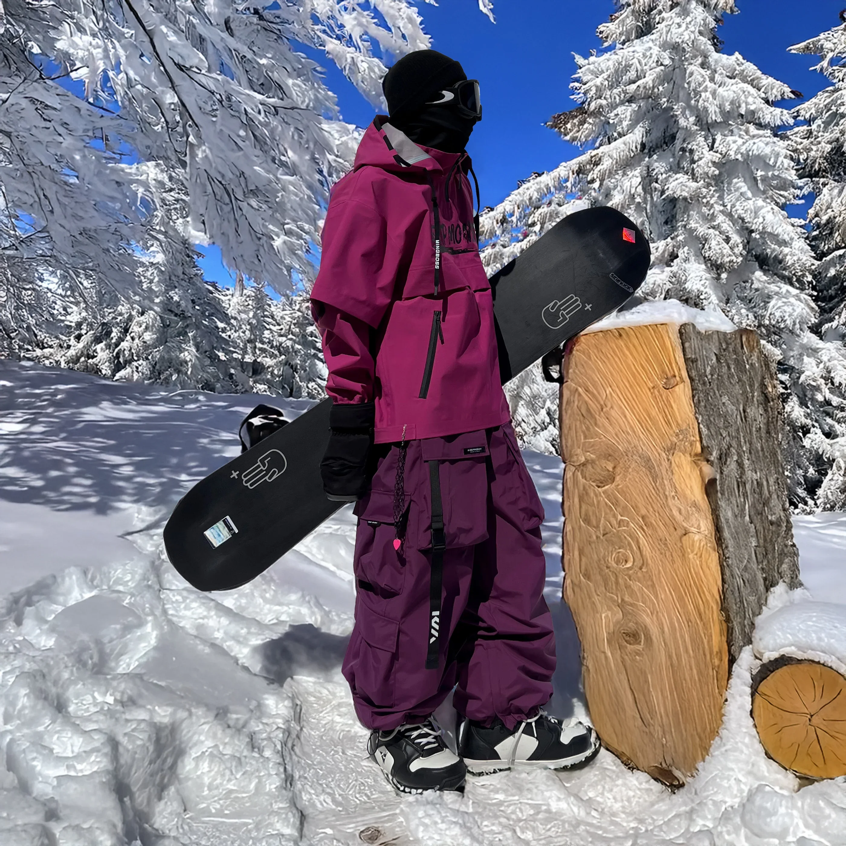 Violet Ski Suit Men and Women Snowboard Waterproof Thickened Multi-color Oversize Outdoor Sports Jacket and Pants Set