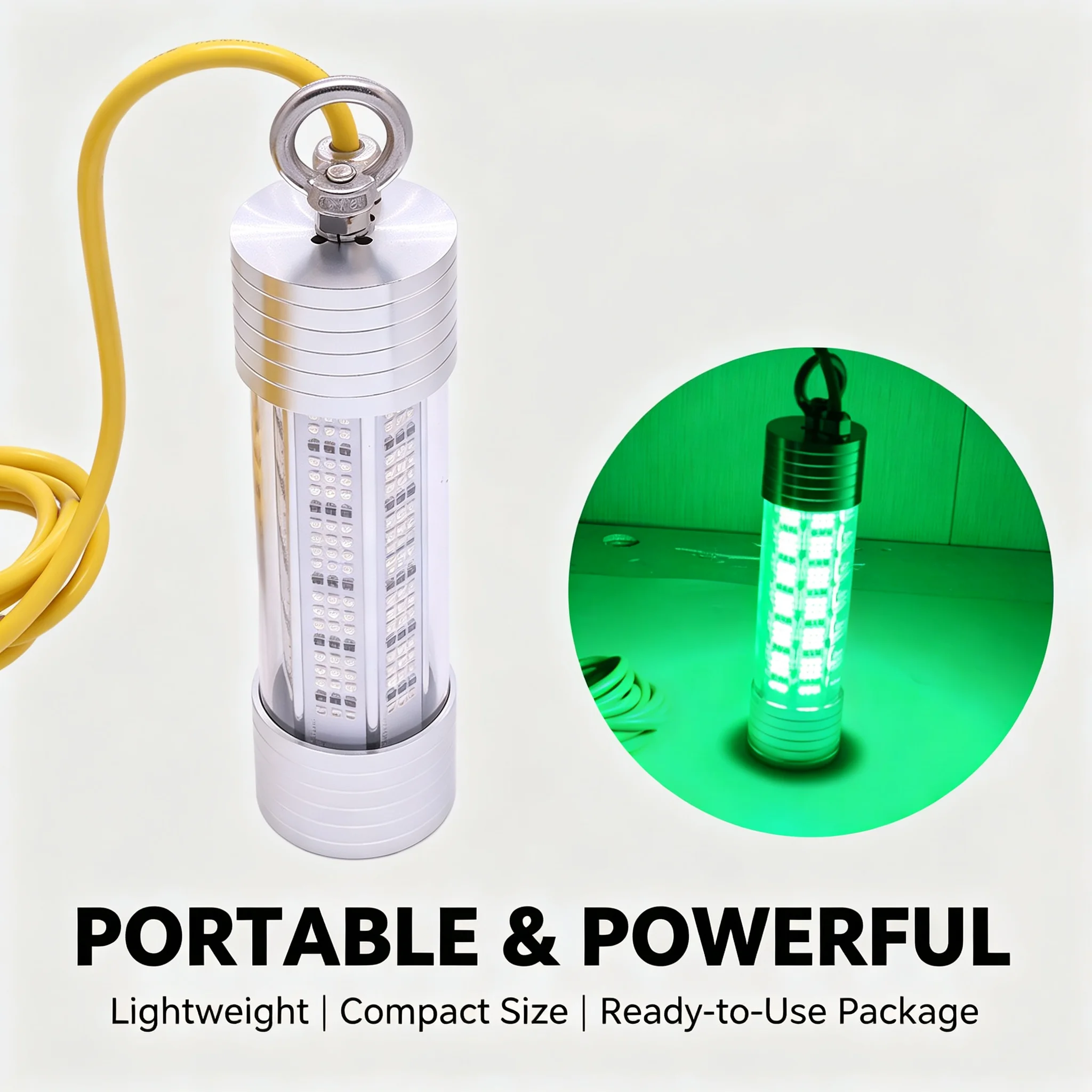 200W IP68 Underwater Fishing Light Green LED Submersible Fish Attractor Lamp Aluminum Alloy Night Fishing Light for Boat Dock