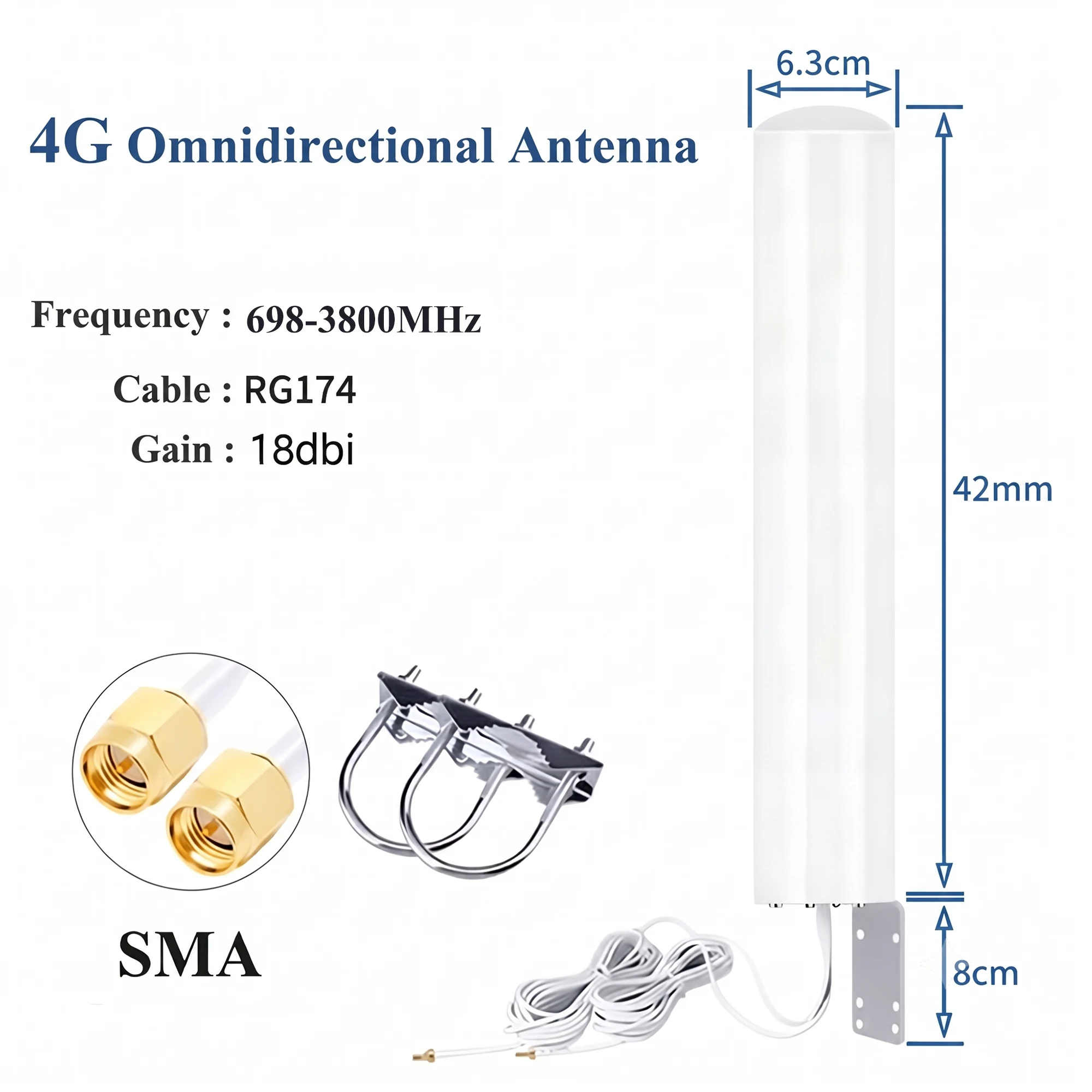 18dBi High Gain 4G/5G Wideband Omnidirectional Antenna IP67 Waterproof Full 360° Coverage Cost-Effective Signal Booster,With 5m image 3