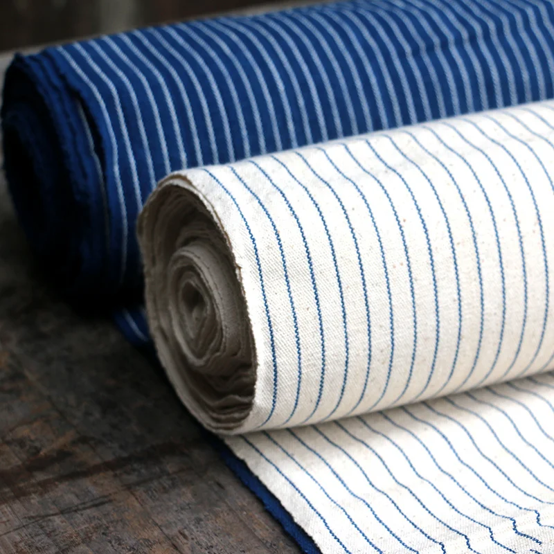 PVDF13 Indigo Plants, Dyed Stripes, Bedding Clothes, Sashiko, Patchwork, Decoration, Door Curtain, Blue Cotton Fabrics