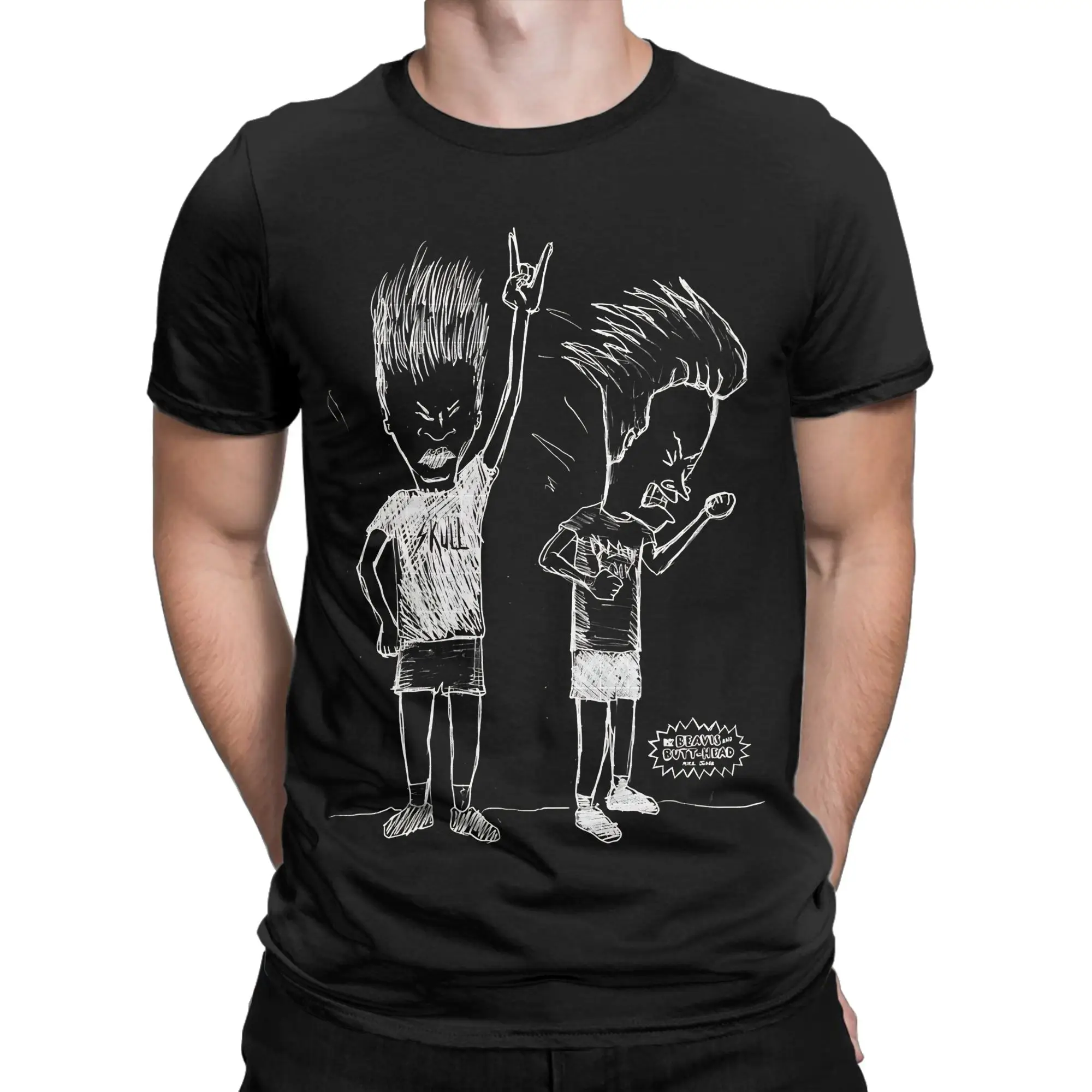 Bang Sketch Classic Beavis and Butt-Head Graphic 100% Cotton T-Shirt Tops Tees For Men