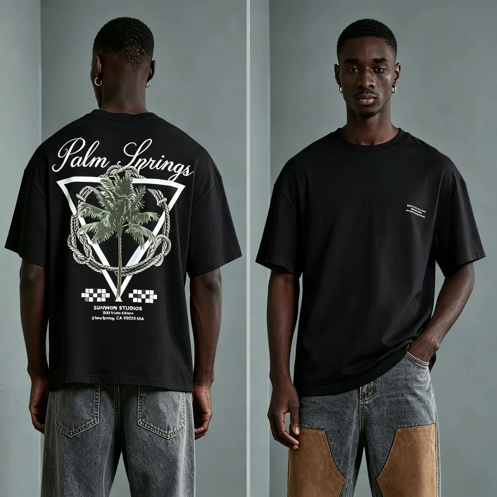 2026 New SUMWON Urban Loose Palm Springs Vintage California Vibe , Street & Skate Casual Summer Short Sleeve Tee