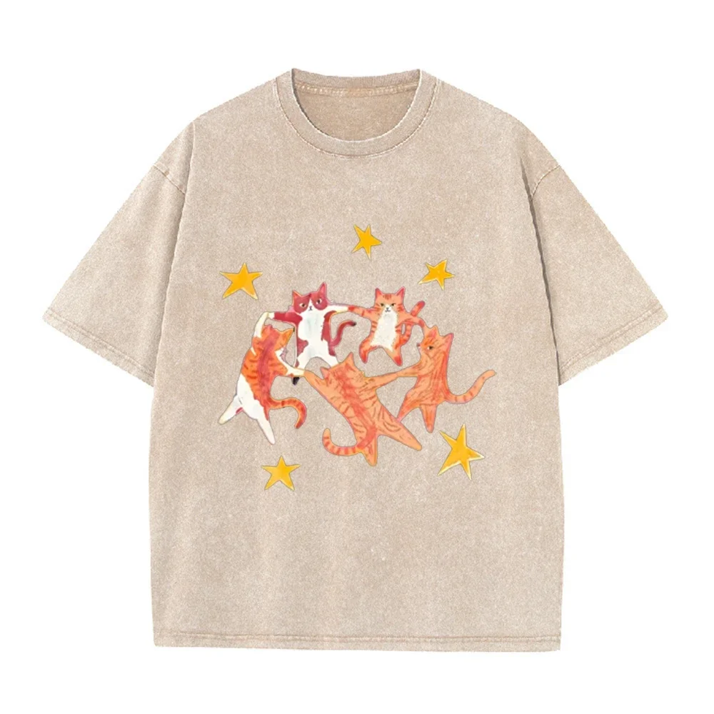 2026 Unisex Y2K Hip Hop T Shirt Dancing Cat Star Print Retro Loose Short Sleeve Summer Casual Streetwear Fashion Tops