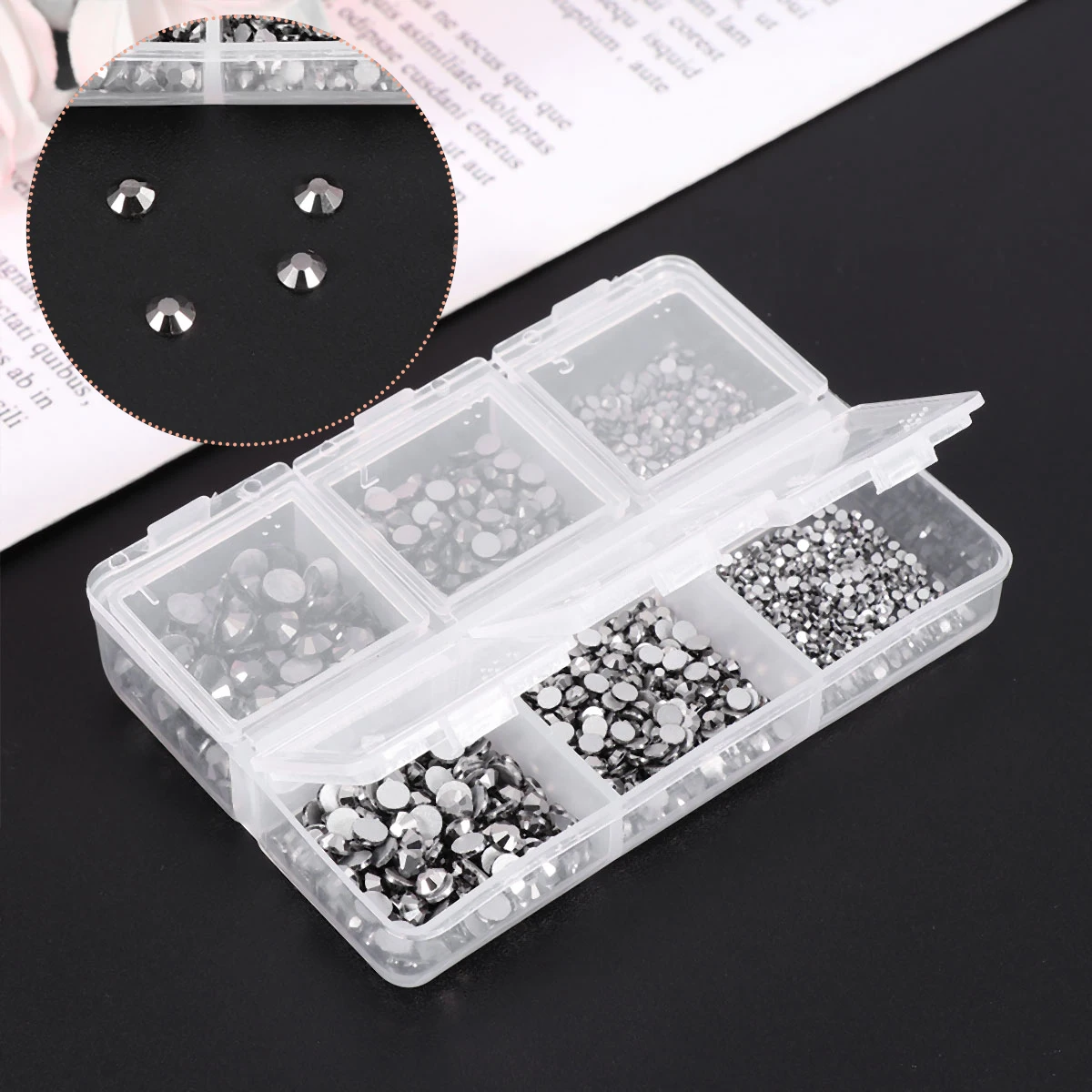 1 boîte de strass en verre pour Nail Art, perceuse à fond plat noir, décor pour manucure, Design à faire soi-même, fournitures de Paillette en diamant brillant