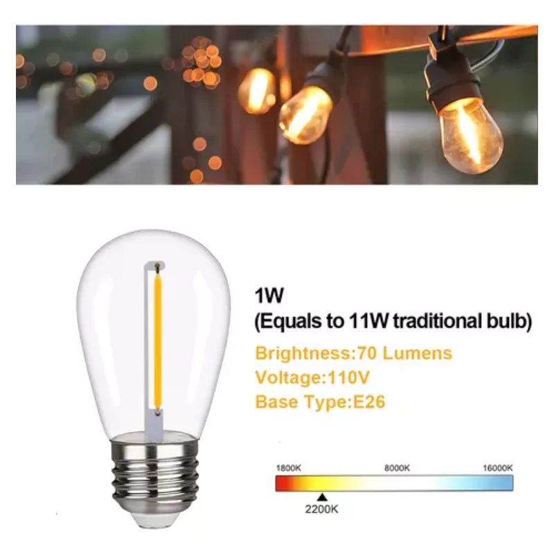 Refletor retrô 1W 2200K E27/E26, refletor de iluminação com 15 lâmpadas