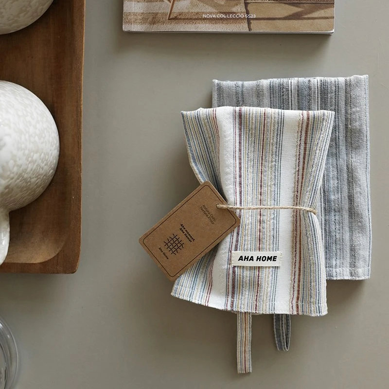 Striped Polyester Cotton Placemats Rectangle Long Dustproof Mats Cute Square Coffee Cups Bowls Washable Coaster For Dining Table