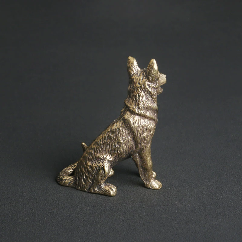 Vintage Pure Brass Shepherd Desktop Ornament, Zodiac Dog, Wealth-Bringing Paperweight, Tea Pet Decoration, Antique Brassware