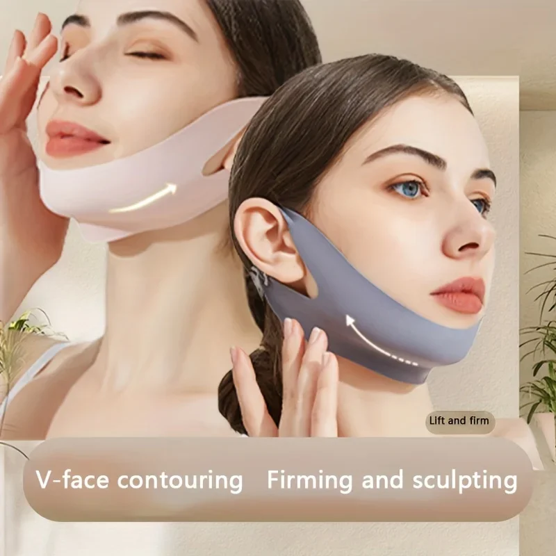 حزام شد الوجه على شكل حرف V قابل للتنفس وقابل لإعادة الاستخدام ومخفض الذقن المزدوج وحزام تحديد الوجه للنساء