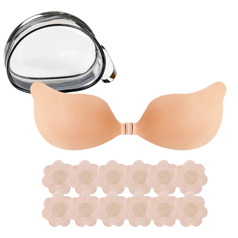 Sujetador adhesivo de silicona Push Up para mujer, cubrepezones invisibles reutilizables para vestidos sin espalda ni tirantes