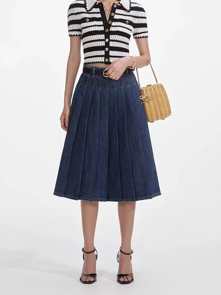 

Woman clothing y2k spring and summer washed denim pleated skirt high waist midi dresses 2025 high quality new skirts for women