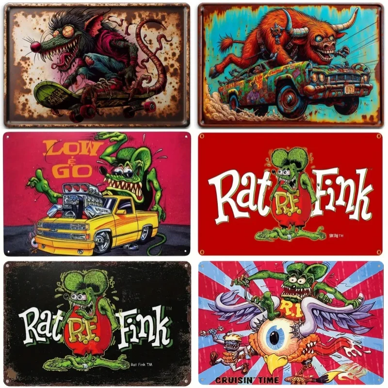 Vintage Metal Tin Poster Rat Fink Retro Metal Tin Signs Posters Plate Wall Decor for Bar Restaurant Cafe Clubs Retro Plaque