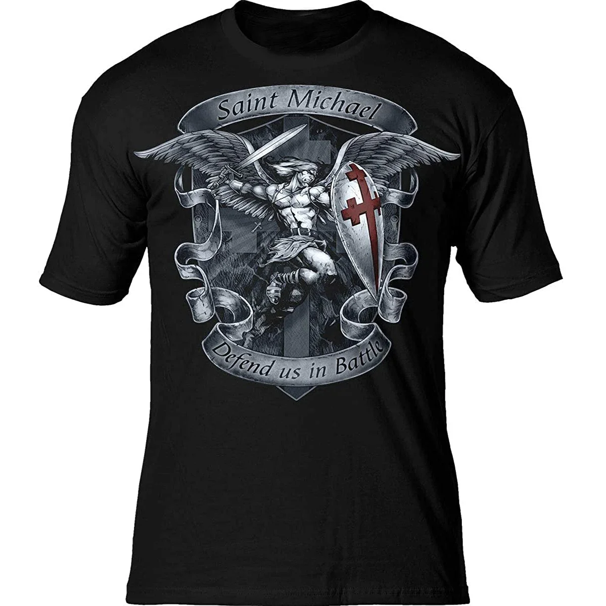 Premium Cotton Short Sleeve O-Neck Mens T Shirt New Saint Michael Defend Us In Battle. Catholicism The Archangel T-Shirt. S-5XL