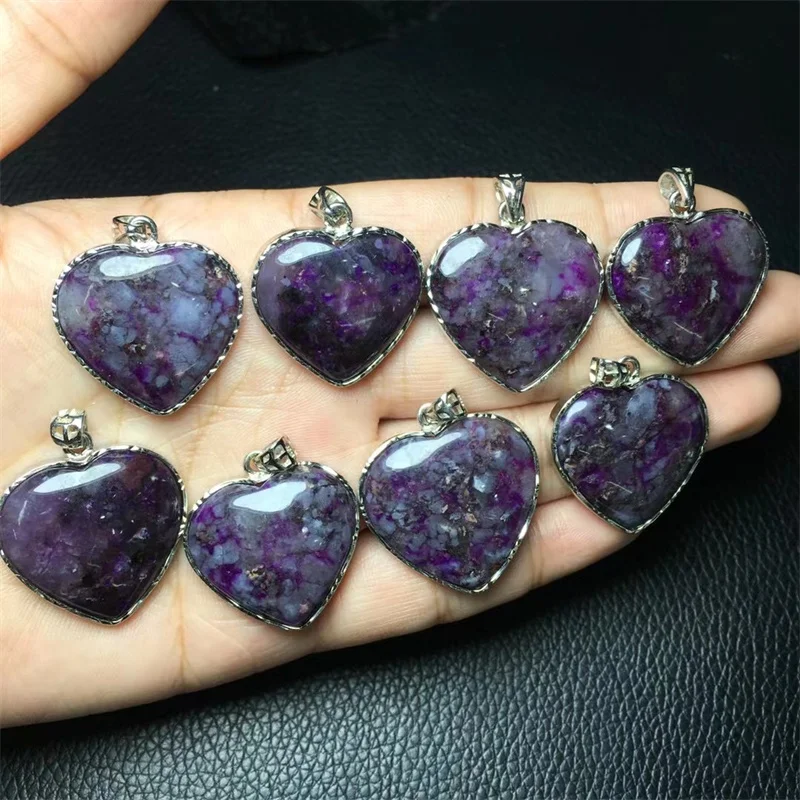 S925 Natural Sugilite Heart Pendant Necklace Crystal Carved Figurine Gift Fashion Jewelry For Women 1pcs