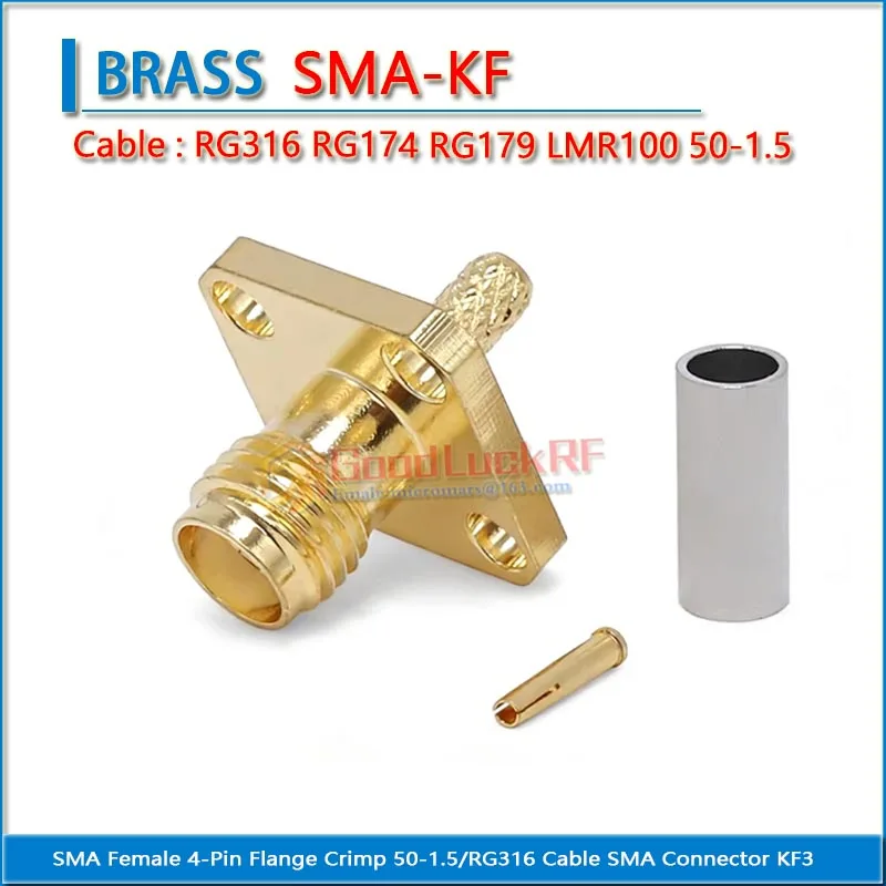 SMA Female 4 Hole Flange Crimp RF Connector Adapter Gold 50 Ohm RG316 RG174 RG179 LMR100 50-1.5 Cable for Electronics