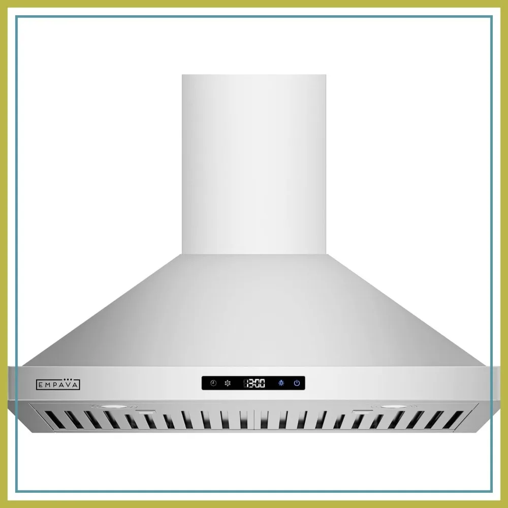 

30 Inch Wall-Mount Range Hood, 400 CFM, 3-Speed, Ducted/Ductless, Push Button, LED, Baffle Filters, Plug-in