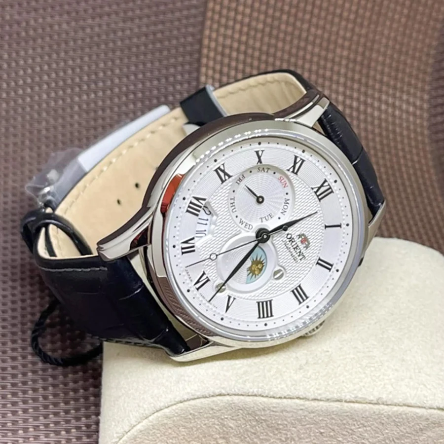 ساعة أورينت، ساعة ميكانيكية يابانية أوتوماتيكية بالكامل بنمط مرحلة القمر وتقويم مزدوج لرجال الأعمال