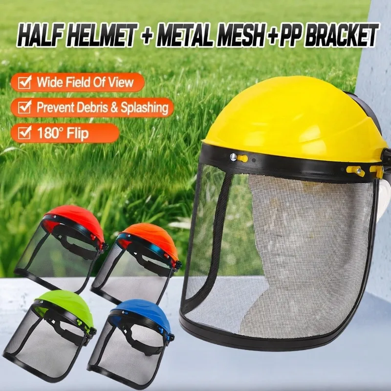 Full Face Mesh Safety Helmet 1PC Protective Headgear for Brush Cutter Grass Trimmer Chainsaw Logging Arborist Forestry Work