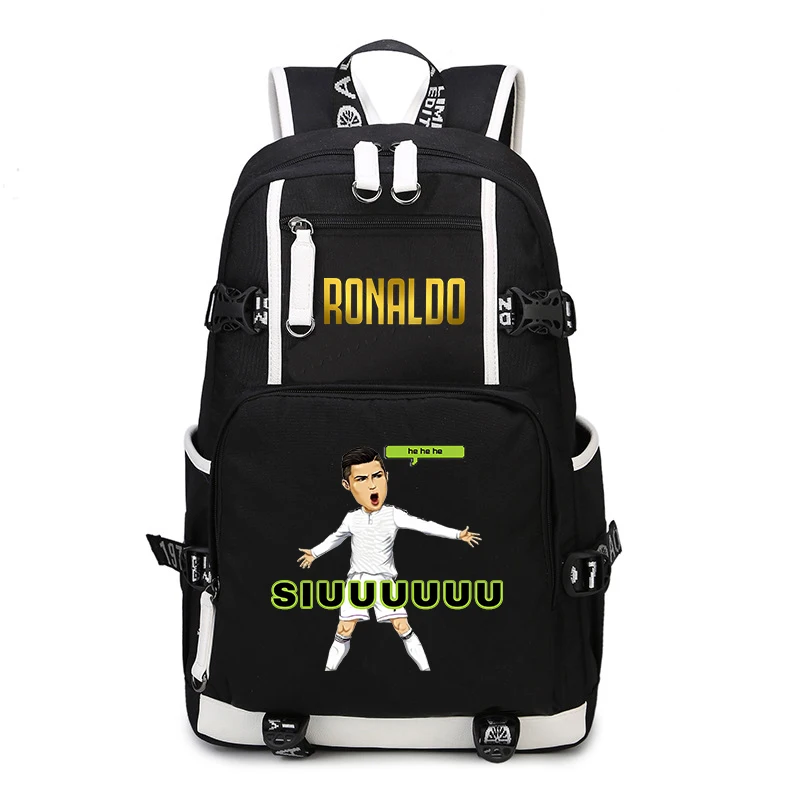 Borsa da scuola per studenti con stampa Ronaldo zaino per giovani borsa da viaggio per esterni borsa per bambini nera