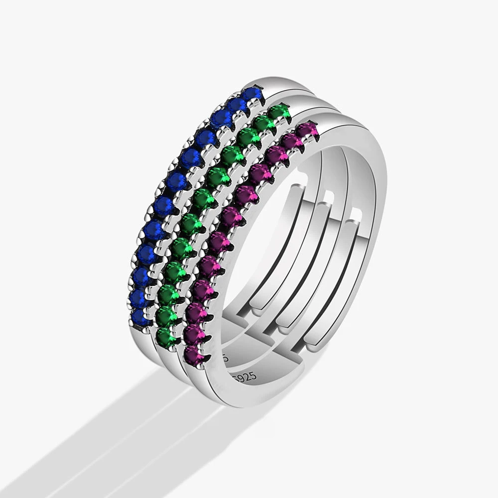 BFCLUB-Anillo de piedra azul colorido para mujer, sortija abierta ajustable para dedo, Color plateado, diseño único, regalo de cumpleaños para fiesta