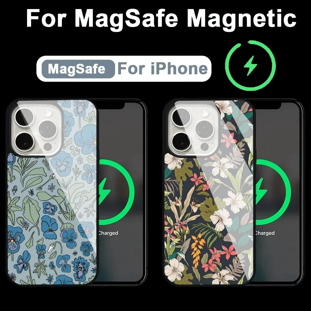 

Beautiful Flower Art Phone Case Alex Mirror For Magsafe Wireless Charging Caver For IPhone 13 14 15 Pro Max 11 12 Mini