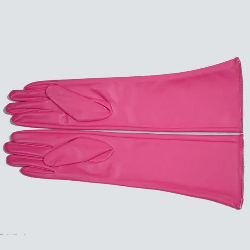 Pink Full finger gloves Touchscreen Leather Extra Long Gloves for Women Girls Sexy Nightclub Fashion Patent Leather Gloves