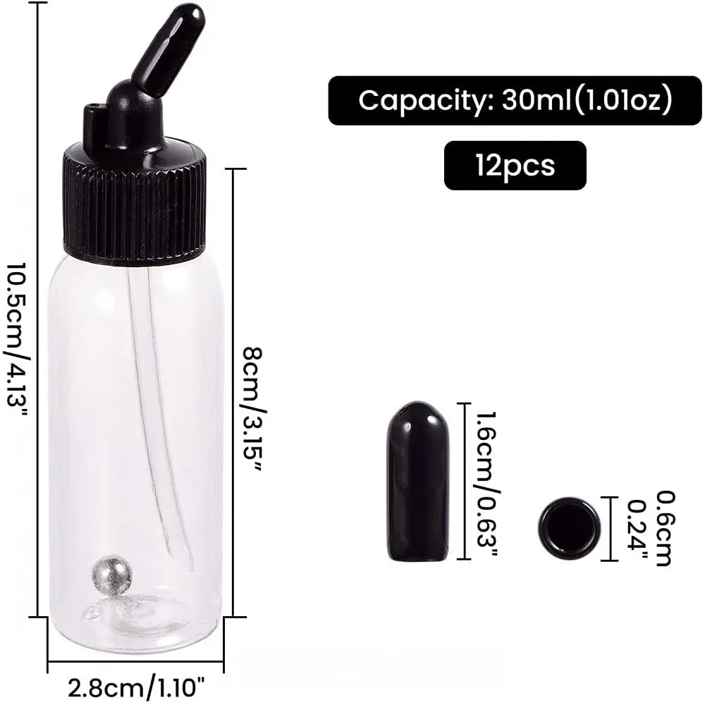 JOYSTAR 10 Pack 30ML Airbrush Plastic Bottles Jars with caps for Dual- Action Siphon Suction Feed Airbrush