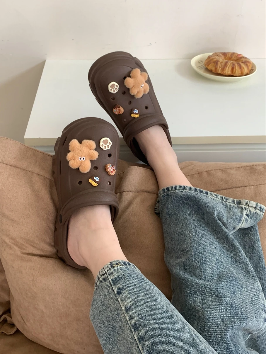 Man Women Garden Shoes Thick Soled EVA Height Increasing Cool Slippers For 2024 Summer New Brown Bunny Hole Sandals Shoes