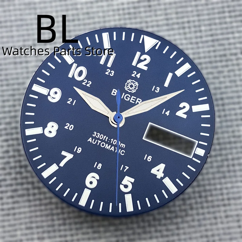 BLIGER 29mm NH36 Pilot Watch Dial With Hand Set Black Blue White Yellow Dial C3Green Luminous Fit NH35 NH36 Movement Watch Parts