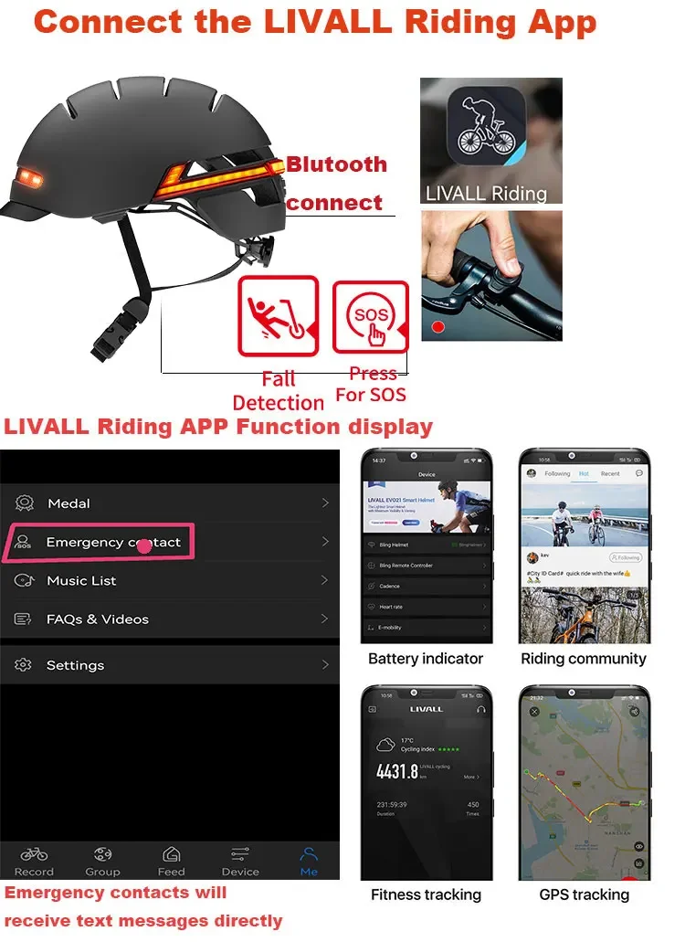 Unique LIVALL Bling Helmet 51M Neo Wireless For Smart Helmet phone with Fall Detection For Electric Bike Scooter Motorcycle