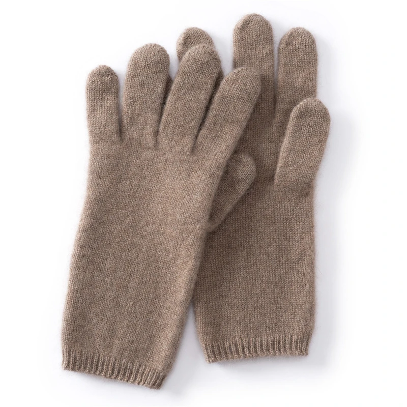 KOIJINSKY 100% Pure Cashmere Gloves Women Plain Knit Ribbed Cuff Full Finger Warm Winter Daily Gloves